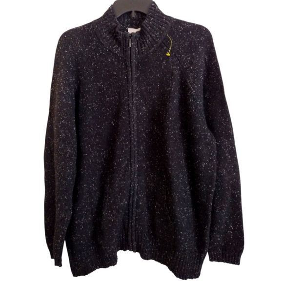 Caslon black white speckle zip up mock neck sweater pockets size XL - Picture 1 of 10